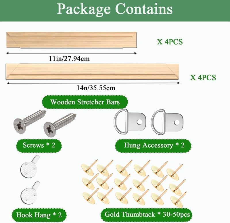 Yeeyeah 2 Pack 11"x 14" DIY Wood Canvas Stretcher Bars, Canvas Frames Kit-Easy to Assemble,Wooden Frames Kit for Oil Painting,Canvas Painting，Embroidery Stitch and Needlepoint Arts Supplies (11 * 14) - Image 4